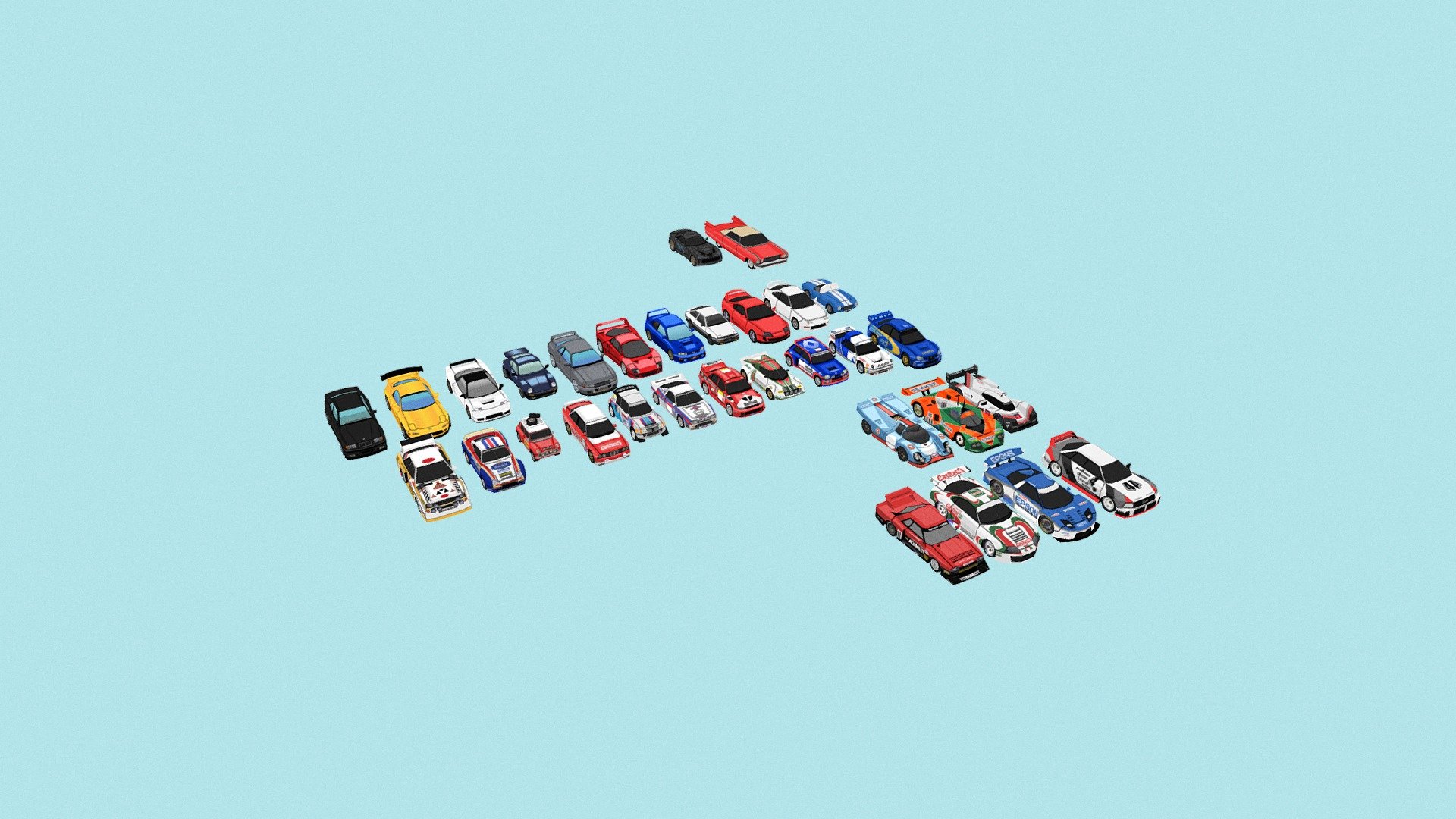 3d low poly cars pack.
-each model has between 100-500 tris
-4 gt cars
-3 lemans cars
-11 rally cars
-11 road cars
-2 special cars
I make these on my free time since they are fairly easy so I'll keep updating the pack - 31 cars low poly pack - 3D model by Luís Marques (@LuisMarques) 3d model