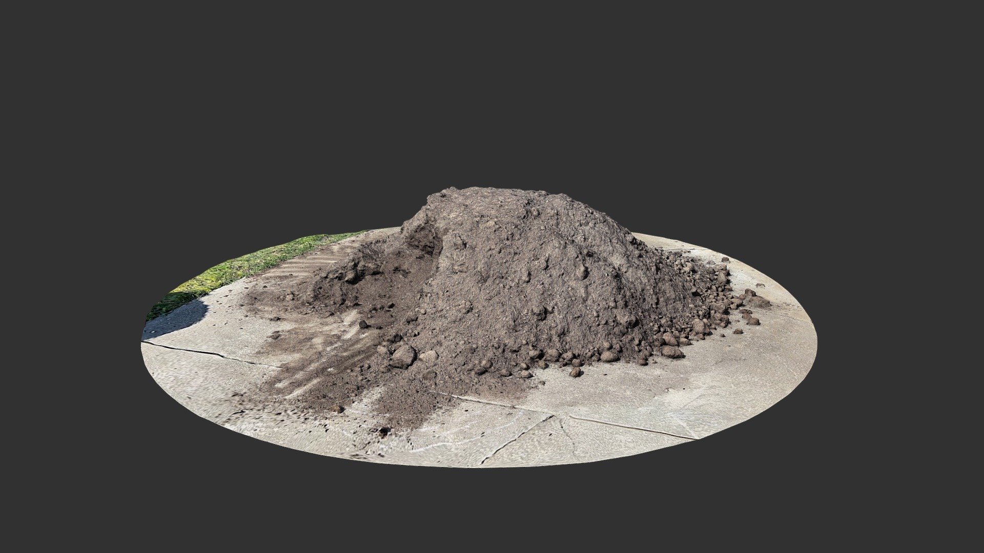 A big pile of soil for my garden, sitting in the driveway. 
Created with Polycam with roughly 120 photos - Soil - Download Free 3D model by Andrei Alexandrescu (@Andrei_Alexandrescu) 3d model