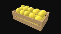 Lemons in a wooden crate plant, food, crate, citrus, lemons, substancepainter, substance
