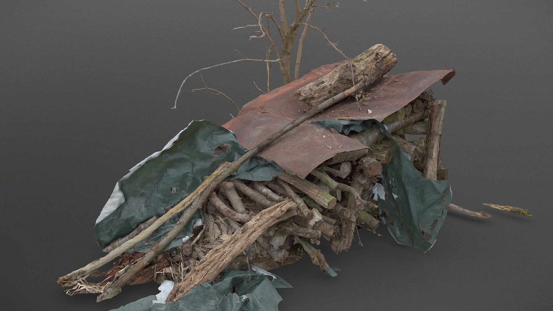Old cut timber firewood lumber stack trees spruce logs branches stacked stack pile heap in forest, trunks logging stacked pile, wood lumber industry countryside terrain shack surrounding environment

photogrammetry scan (36MP x 250photos), 4x8K texture + HD normals - Old small lumber stack - Buy Royalty Free 3D model by matousekfoto 3d model