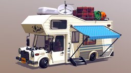 Stylised Camper Van camping, cartoony, holiday, stylised, toony, low-poly, blender3d