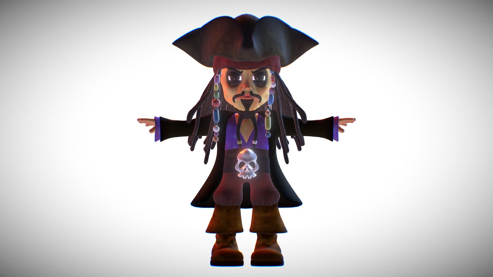 This is a model made by me while i was studying some stuffs. 
The original creator of this cartoon was Prof. Diego Poncell - Cap. Jack Sparrow Cartoon Versio - 3D model by MarcosFaria 3d model