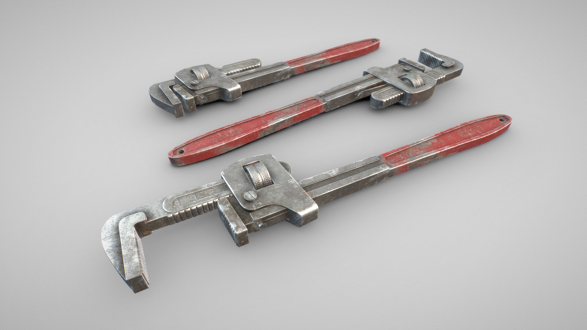 A 3D model of a pipe wrench made for use in games. 

Model is low poly made with PBR textures. It is made to real world scale. Comes with a high poly version as well as a low poly version.

Low Poly- Verts:3,307 Polys:3,500

High Poly- (Presmoothing)- Verts:14,372 Polys:28,624 

Included file formats:

.obj

.fbx

.max

.blend

Tested in: 3DsMax, Maya, Blender, Unreal

Note: Textures only apply to low poly model, high poly does not come with UV's or Textures.

I am available to work with you on your next freelance project! - Pipe wrench - Buy Royalty Free 3D model by BradyJDesign 3d model