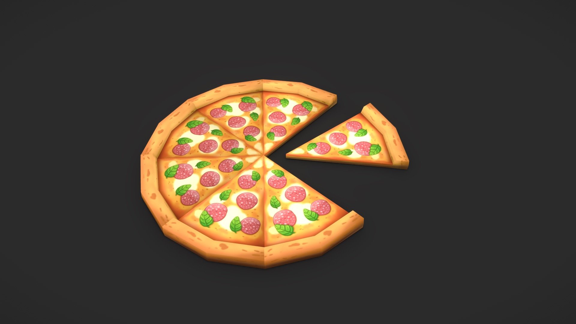 Handpainted sliced pizza for a mobile game 3d model