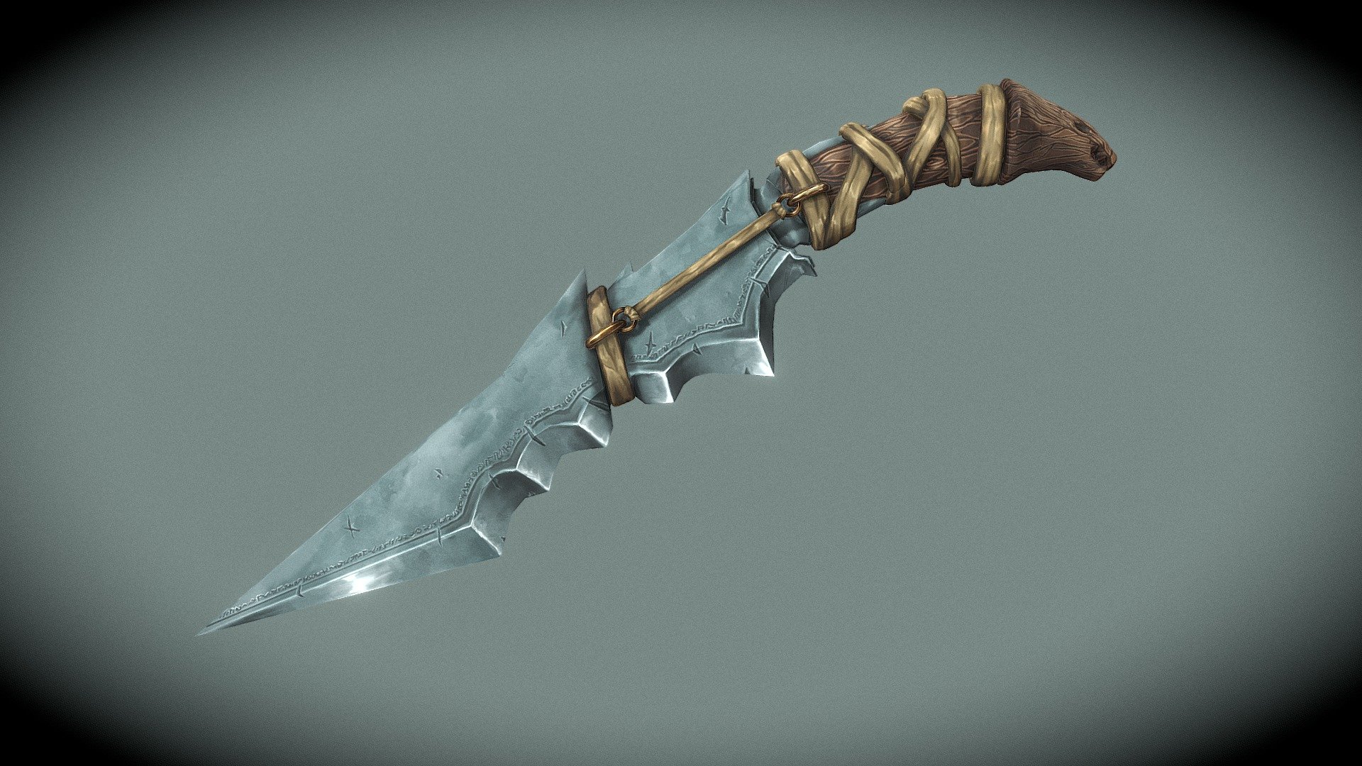 It's a stab that I made first in concept and then in 3D. I wanted to practice the hand painted style. I took Pyke's dagger from League of LEGENDS as a reference 3d model