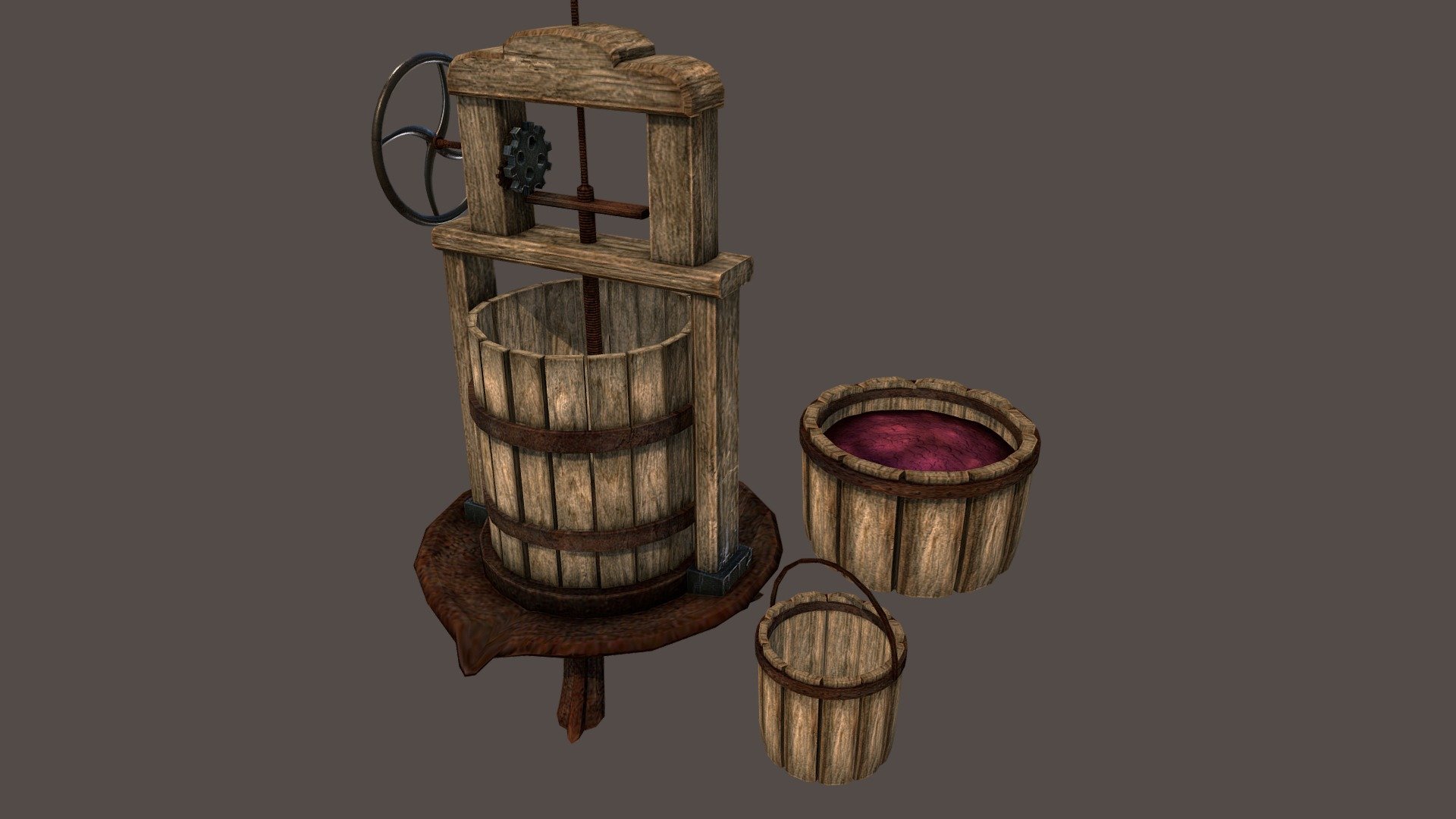 Collection of vineyard stuff I made for Beyond Skyrim, more assets i'm dumping here soon so strap in tight kids! - Vineyard Wine Press - 3D model by bridgedpolys 3d model