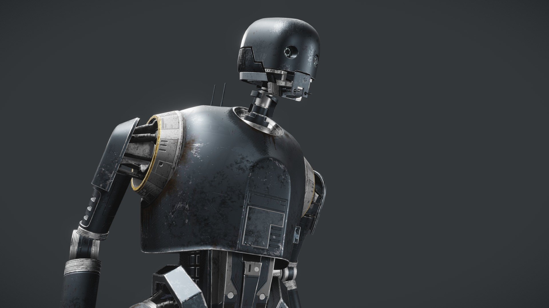 Fanart based on a droid from Star Wars: Rouge One movie- K-2SO. Fully rigged, with working piston mechanics. Modelled and rigged in Blender, textured in Substance Painter - K-2SO fanart from Star Wars: Rouge One - 3D model by mikmlonek 3d model