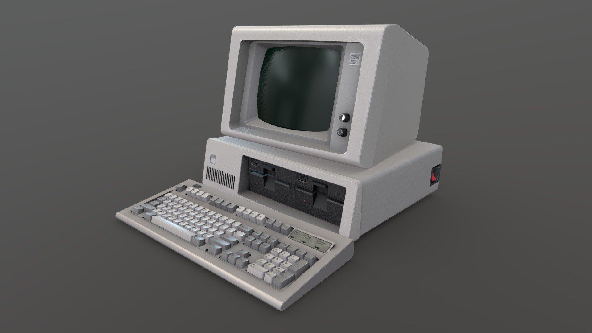 The IBM Personal Computer

Made in Cinema 4D and Substance Painter. Additional files include .c4d .blend .fbx .obj files and 2k textures.

If you enjoy this Model please leave a review or any kind of feedback in the coments.



The IBM Personal Computer (model 5150, commonly known as the IBM PC) is the first computer released in the IBM PC model line and the basis for the IBM PC compatible de facto standard. Released on August 12, 1981, it was created by a team of engineers and designers directed by Don Estridge in Boca Raton, Florida.Wikipedia


Follow me on Twitter - IBM 5150 - Buy Royalty Free 3D model by Unconid 3d model
