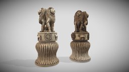 Ashoka Lions quad, india, statue, murti, game, pbr