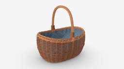 Oval wicker basket with handle empty, basket, picnic, weave, oval, natural, handmade, brown, easter, wicker, handle, traditional, straw, tradition, 3d, pbr, wood, container