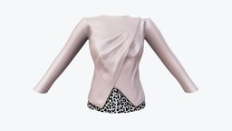 Female Pink Leather Wrap Jacket With Shirt Under leather, winter, tshirt, shirt, fashion, girls, jacket, clothes, stylish, pink, print, realistic, beautiful, womens, elegant, leopard, under, wear, wrap, metaverse, pbr, low, poly, female