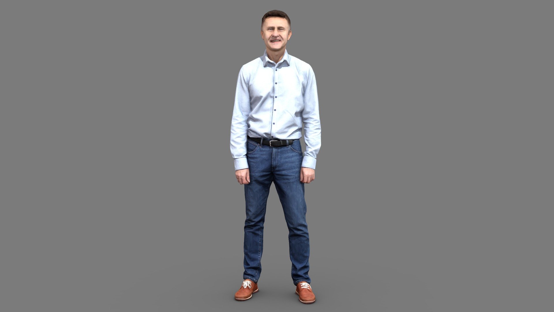 This 3D digital model represents an elegant and sophisticated person, with a professional and classic look. The model has a light blue shirt. The posture is straight and dignified, reflecting a confident and confident attitude. The model has short, well-groomed hair and a serious expression that conveys seriousness and responsibility. This model is perfect to represent an executive, a lawyer or any other person who wants to project a formal and imposing image.
Can be printed in any method you want, can also be used for 3D animation 3d model