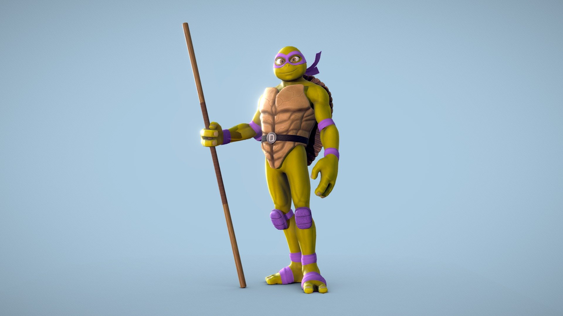 Donatello from the TMNT universe updated to my own stylized style.

Take a look of the Teenage mutant ninja turtles collection.

This model includes an A-pose version to get rigged and the High poly version of the body 3d model