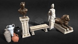 Ornate Ancient Greek Props ancient, ornate, bronze, bench, vase, historical, pottery, marble, statue, roman, vases, stone, history, opulance