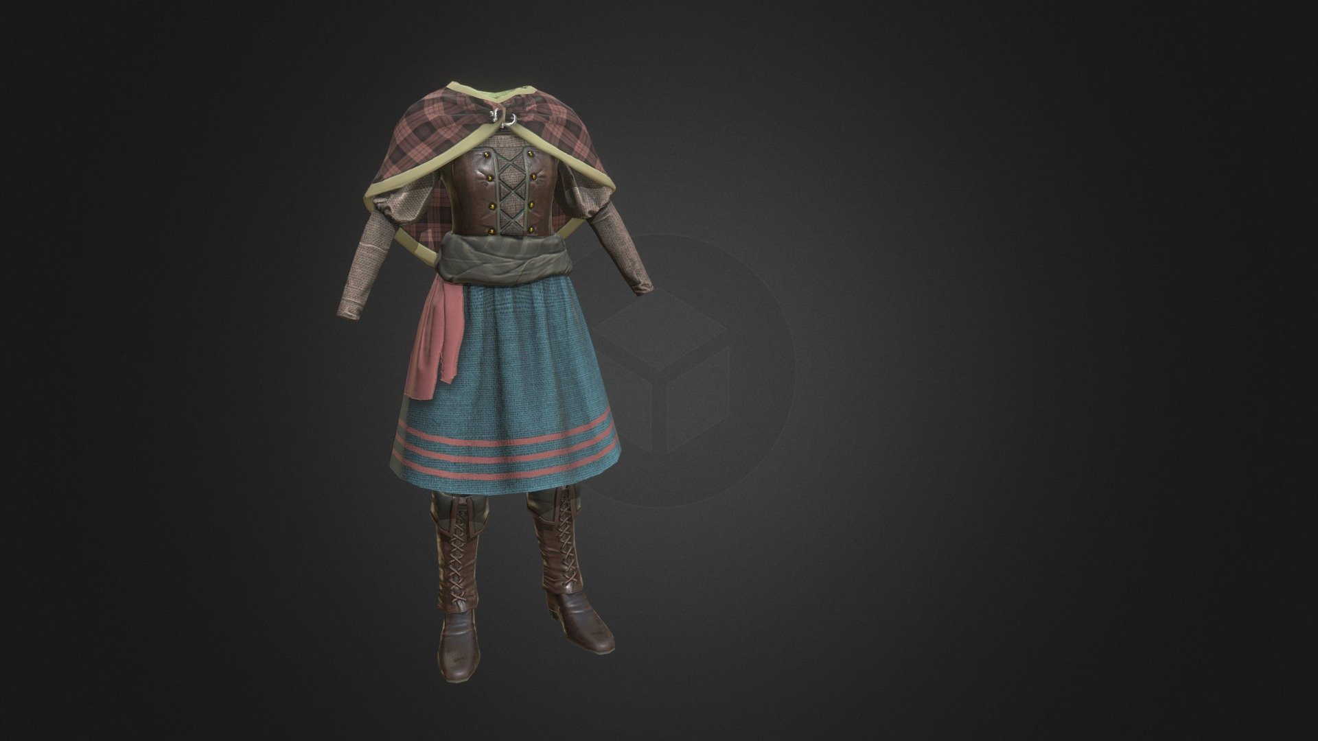 Plaid Shawl Peasant Dress - 3D model by Portalarium 3d model