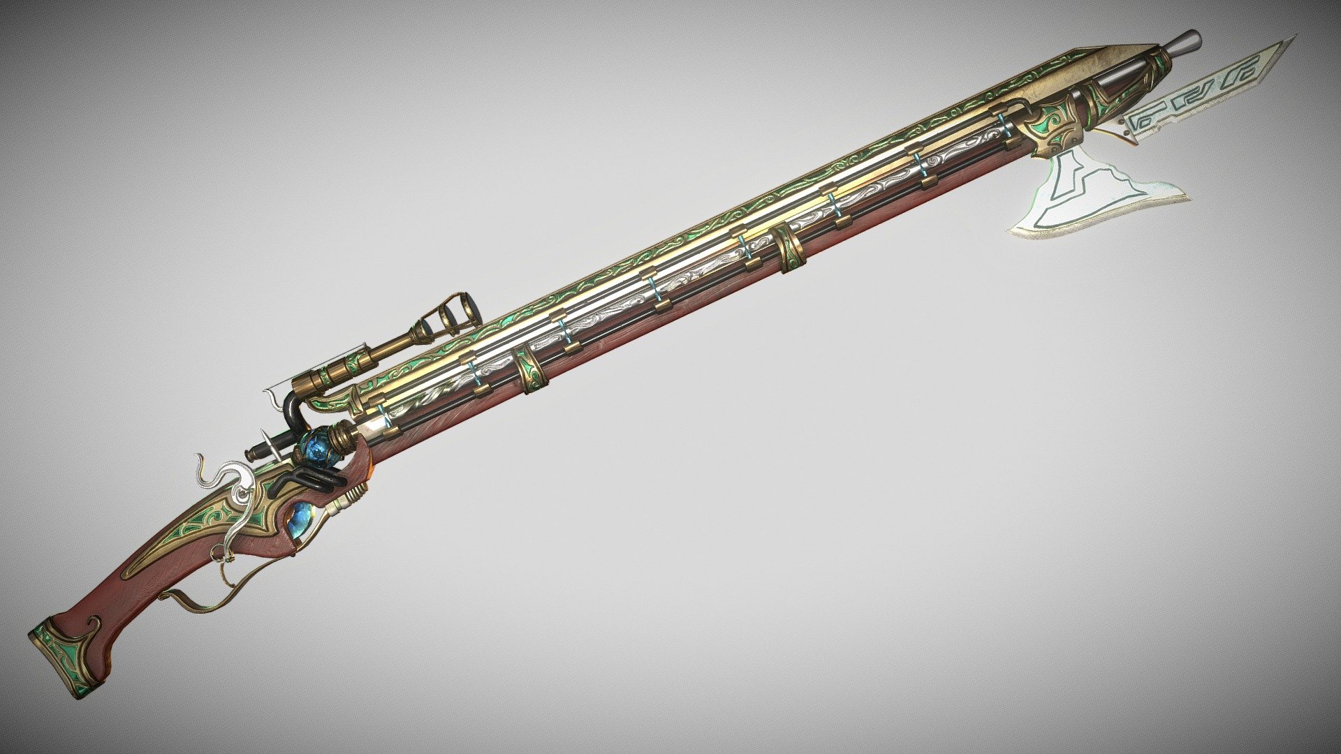 A mid to high poly fantasy steampunk coilgun with a big axe on the end of it!

Game asset, not sure how it would fair in vr given high poly count, but i think it would be fine as a main acharacter asset if not many of them were in the scene, havent tested that all that much&hellip; but it looks good in unreal engine and unity 3d model