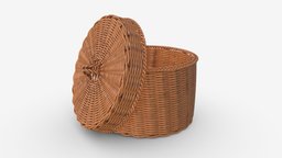 Wicker box medium food, basket, picnic, weave, vintage, rustic, handmade, brown, wicker, box, traditional, lunch, handcraft, straw, 3d, pbr, wood, container