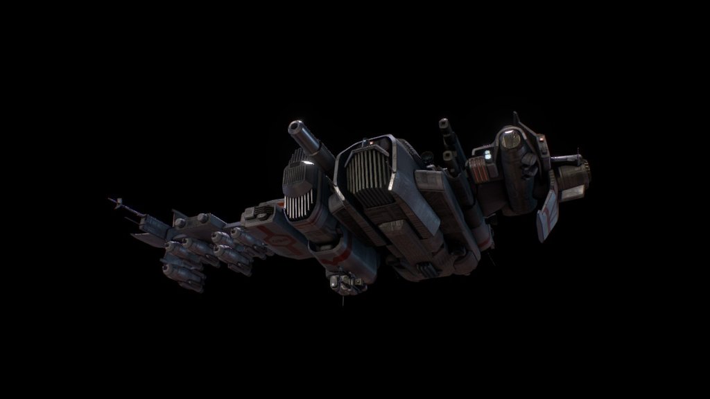 A model for Astrokill, an indie game I'm teaming up with. This will be the slower-but-beefier fighter for the Outer Belt Alliance faction.

It features dorsal and ventral 30mm turrets, fixed 60mm autocannons, and a 120mm main gun. It can also carry up to six nuclear torpedoes to combat enemy installations, one of which is shown here just prior to main engine ignition. For defenses, it has thick hull plating typical to the OBA faction, partially shielded thermal management systems, and an enhanced inverse gravitic field generator which can be found under the starboard wing. This craft supports a standard crew of three, featuring a habitat section for extended mission endurance. Modified civilian versions of this stalwart design can be found among the periphery systems acting as smugglers and blockade runners 3d model