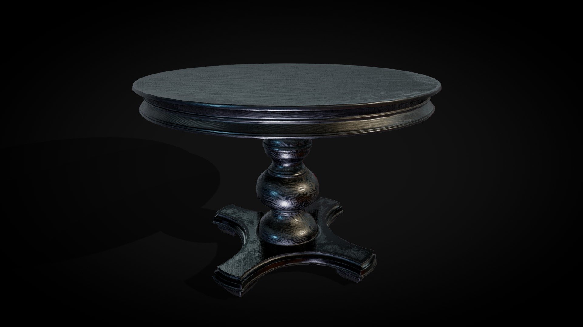 Black chic table with a beautiful wood facture)It will fit well into any interior, from a living room to a nightclub) Very stylish) Suitable for both a couple and a large family (you may notice the small handle of one of the family members) The preview shows an option in a nightclub, where the light of color rays falls on it gorgeous) I can already hear loud music in the background ..) And you?) - Round wooden table) - Buy Royalty Free 3D model by lissa79fox 3d model