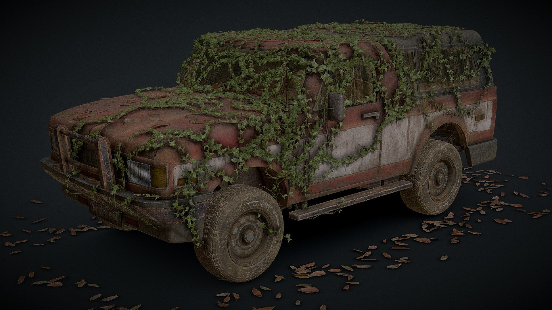 Animated Version: https://sketchfab.com/3d-models/abandoned-suv-truck-hero-quality-animated-7065090ed2004663929e7961122be52e

This is a game-ready and rigged SUV, suitable for apocalyptic/abandoned environments. Meticulously detailed, with a high quality interior, engine and base. This model looks great up close and at a distance.

Optimized for the sketchfab viewer, all textures are included at 4k.

Six Albedo Variations

PBR Texture Files Included:




Albedo

Roughness

Metallic

Normal (DirectX)

Normal (OpenGL)

Emissive

Ambient Occlusion

Skeleton Includes:




Steering Wheel

Gear Stick

Wheels

Boot

Bonnet/Hood

Doors

Copyright free, made from custom concepts with no branding, loosely based on a popular American SUV 3d model
