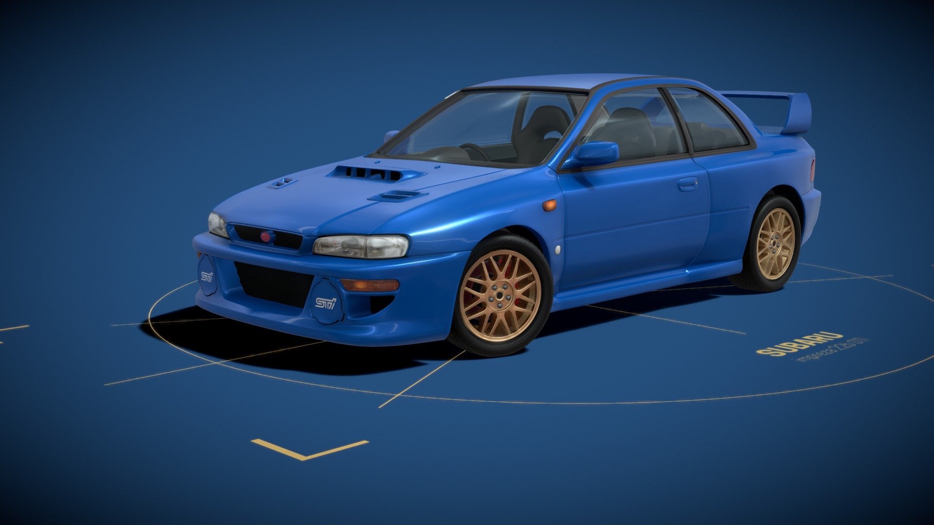 SUBARU Impreza 22b STI.
A car model specialy created for 3d print. Model is separated to parts, closed solids, with exact gaps and tolerances to perfectly match together. Recommended scale is 1:43 for SLA technology 3D printers. 

Or, just use 3D model assembly with materials and textures wherever you want 3d model
