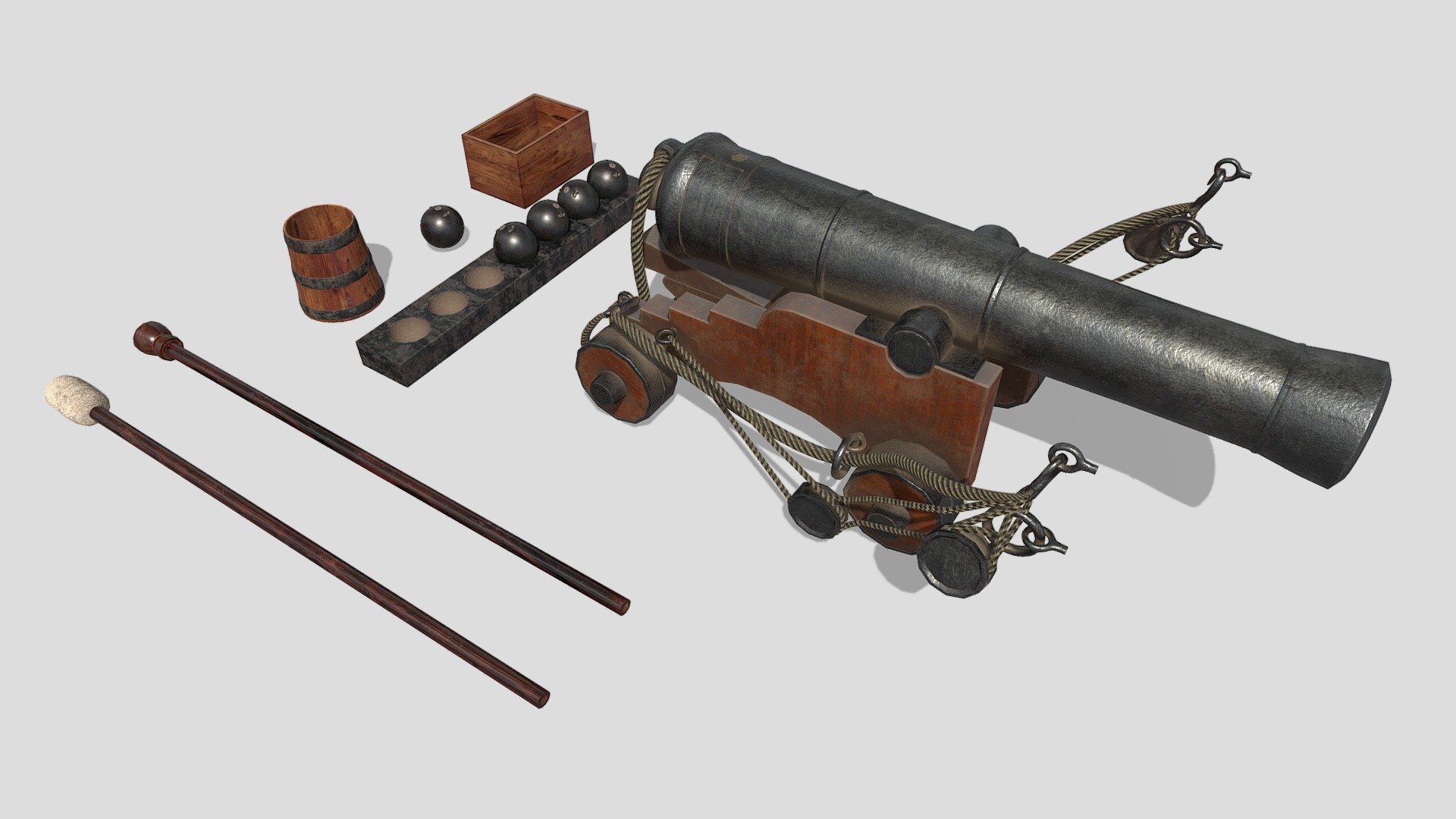 Cannon and Accesories with PBR Textures - Cannon - Buy Royalty Free 3D model by studio lab (@leonlabyk) 3d model