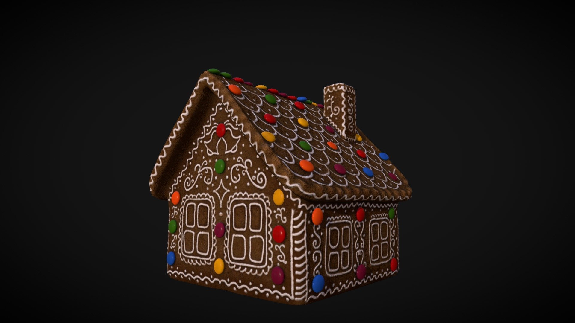Gingerbread House  3d model. There are four file formats .max, .3ds, FBX, and OBJ. The model includes
textures and maps( normal, metalness and glossines). Please watch the demo video applied. 

Polys:20,556  Verts:10,421 - Gingerbread House - Buy Royalty Free 3D model by Vaarg 3d model