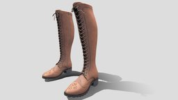 Female Lace-Up Knee-High Oxford Boots victorian, leather, high, knee, up, oxford, brown, boots, elegant, lace, pbr, low, poly, female, anime, black, animanga
