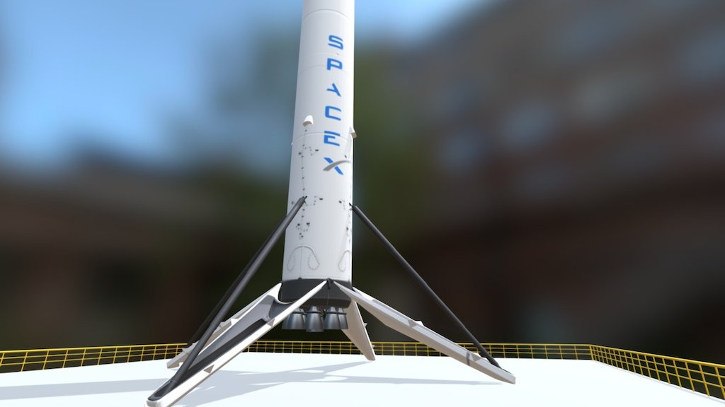This is the SpaceX Falcon 9 v1.2 rocket in its landing configuration, with legs deployed 3d model
