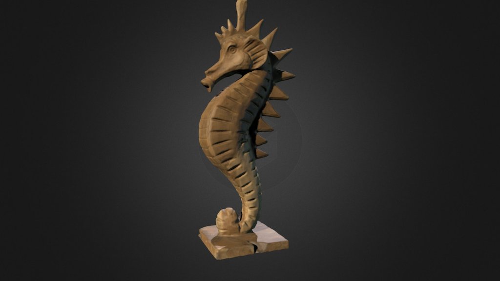 THis is a 3D scan of a wooden statue of a Seahorse. The statue was hand carved from wood and is approximately 1 meter in height. The 3D scan is made with Artec Eva 3D scanner 3d model