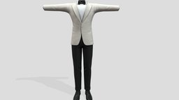 Mens White Jacket Tuxedo Suit suit, white, bow, up, jacket, oxford, wedding, stylish, business, shoes, mens, lace, formal, tuxedo, trousers, blazer, y, pbr, low, poly, male, black