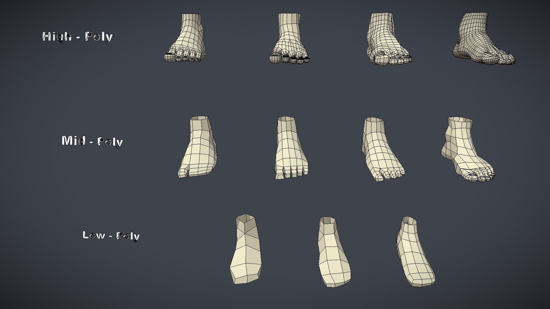 Hi everybody. Introducing to everyone 12 optimized legs mesh sets from lowest to highest version. Convenient for rendering and artistic creation.



Package description:





Collection includes 11 legs model files ( FBX ) 

Mesh amounts range from 52 tris to 2864 tris

The mesh part connects the wrist from 4, 8, 10, 12, 14, 22, 36.



Model reference hands: https://sketchfab.com/3d-models/hands-pack-14b5ec4abeed4de3a67243b2ba737819

Model reference head: https://sketchfab.com/3d-models/mesh-head-a3186afdef4b41038adf4278aa6307d3



Contact me for support. Hope to receive feedback from everyone. Thank - Legs Pack - Buy Royalty Free 3D model by DuNguyn - Assets store (@nguyenvuduc2000) 3d model