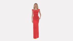 Woman In Long Red Dress 0535 red, style, people, beauty, long, clothes, dress, miniatures, realistic, woman, character, 3dprint, model