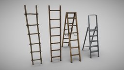 Ladder Collection wooden, stairs, set, stick, ladder, pack, aluminium, antique, collection, ready, rope, extension, metal, old, ladders, steps, stepladder, game, pbr, low, poly, wood, industrial