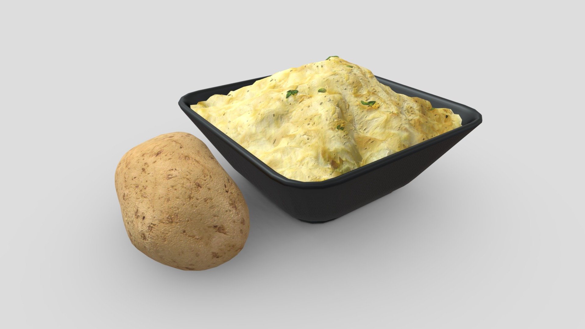 Mashed Potato 3D Model by ChakkitPP.




This model was developed in Blender 2.90.1

Unwrapped Non-overlapping and UV Mapping

Beveled Smooth Edges, No Subdivision modifier.


No Plugins used.




High Quality 3D Model.



High Resolution Textures.

Objects Detail :

-Mashed Potato Polygons 1566 / Vertices 1649
-Potato Polygons 552 / Vertices 554

Textures Detail :




2K PBR textures : Base Color / Height / Metallic / Normal / Roughness / AO

File Includes : 




fbx, obj / mtl, stl, blend
 - Mashed Potato - Buy Royalty Free 3D model by ChakkitPP 3d model