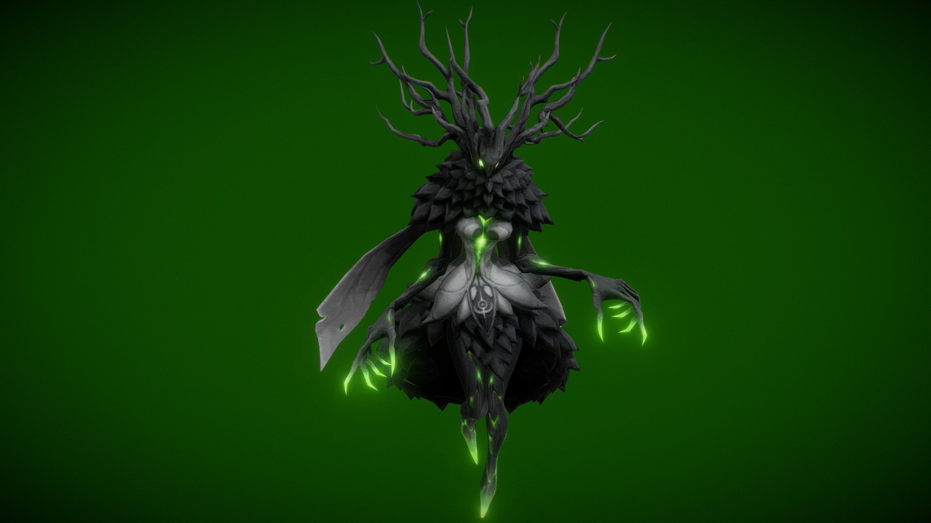 Low poly model of  forest spirit ,Deep within the shadowed groves, a dark enchantress prowls, her presence a haunting echo of the forest's primal power.the style cartoon 3D. The model use the same texture and material, Blender, Substance Painter - Forest spirit - Buy Royalty Free 3D model by Luna (@StudioLuna) 3d model