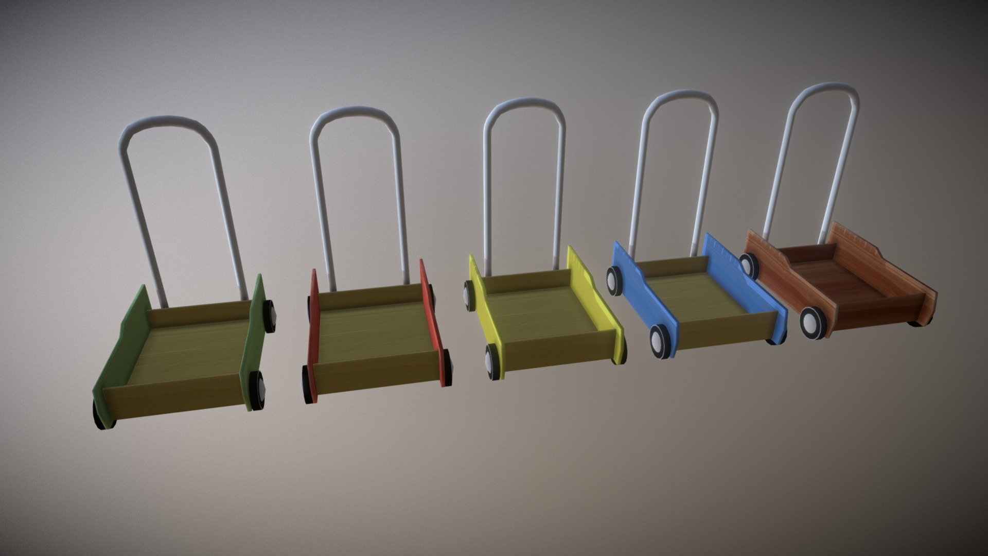 five colours - Pushing Cart Toy low poly game ready - Buy Royalty Free 3D model by FunFant 3d model