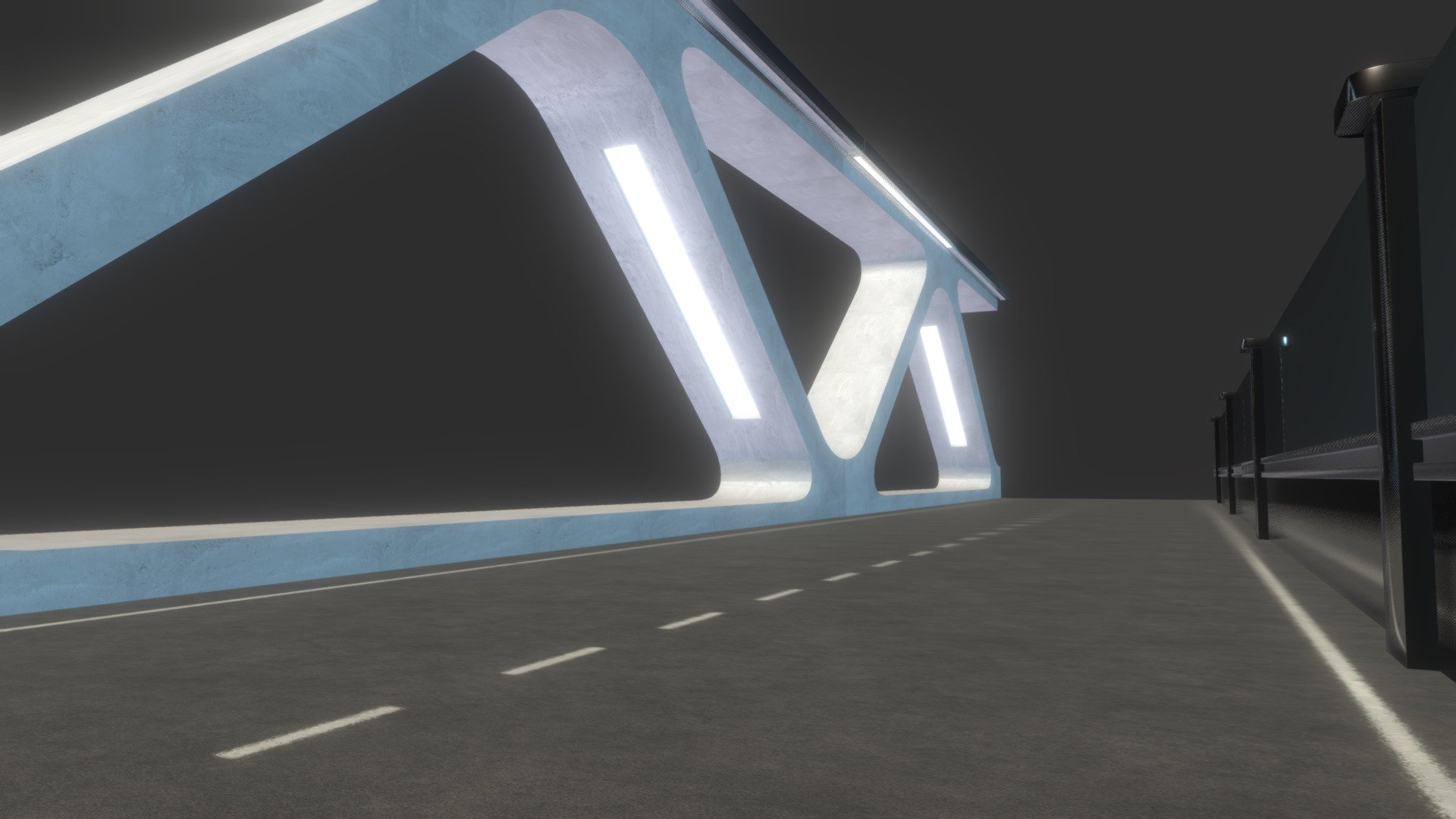 A highway with a futuristic design that I made with Blender for a 3d game.

Contains textures from https://ambientcg.com/ - Modern / Future Street - Download Free 3D model by nenkea 3d model