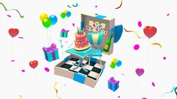 Sketchfab Weekly cake, 8, balloon, diner, party, gift, 10, birthday, 50, 50s, week, giftbox, sketchfabweeklychallenge, cartoon, stylized, giftcard