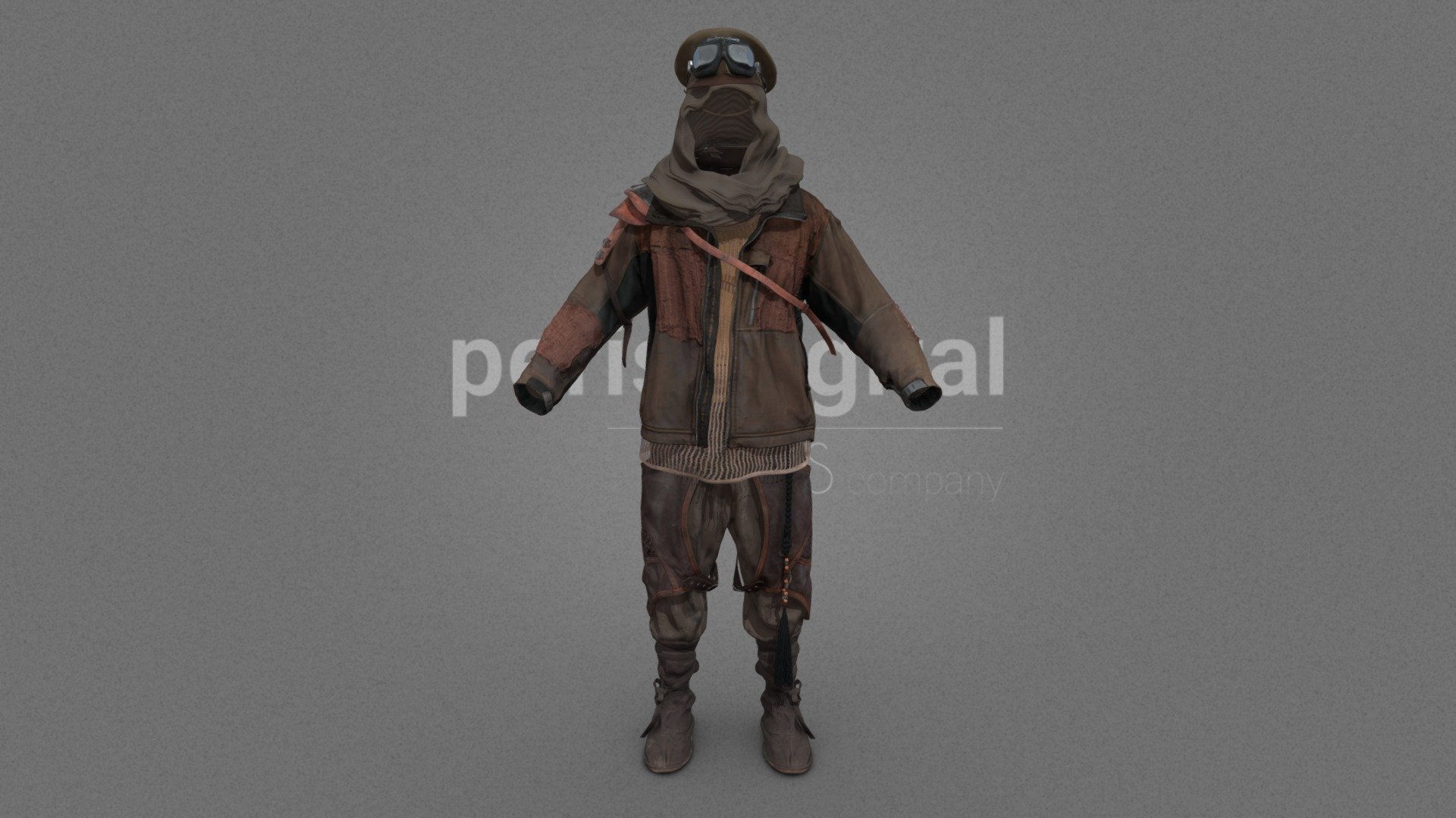 Military visor cap with brown leather visor, aviator or biker glasses, gray hooded scarf, brown zippered parka jacket with worn leather cross strap and shoulder pad, brown short sleeve wire shirt, brown tank top, brown leather military trousers with buckles and black braided cord with beads, brown suede bots.




They are optimized for use in 3D scenes of high polygonalization and optimized for rendering.

We do not include characters, but they are positioned for you to include and adjust your own character.

They have a model LOW (_LODRIG) inside the Blender file (included in the AdditionalFiles), which you can use for vertex weighting or cloth simulation and thus, make the transfer of vertices or property masks from the LOW to the HIGH** model

We have included the texture maps in high resolution, as well as the Displacement maps, so you can make extreme point of view with your 3D cameras, as well as the Blender file so you can edit any aspect of the set. 

Enjoy it.

Web: https://peris.digital/ - Wasteland Series - Model 08 - 3D model by Peris Digital (@perisdigital) 3d model