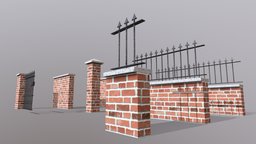 Brick Wall Pack PBR fence, games, garden, brick, exterior, urban, architectural, concrete, park, grill, patio, realistic, iron, outdoors, boundary, suburbs, pbr, lowpoly, street, modular, wall