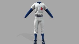 Male Baseball Uniform And Shoes baseball, white, bottom, sports, pants, shoes, uniform, mens, jersey, softball, trousers, pbr, low, poly, male