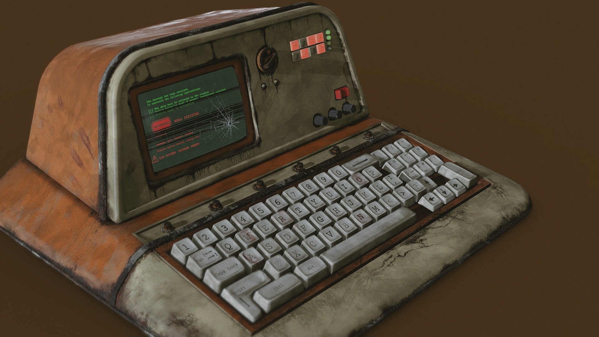 Model study. Old and highly damaged spaceship computer in a si fi retro futuristic style - Old retro-futuristic spaceship computer - Download Free 3D model by Julius (@darlingjulia0) 3d model