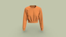 Cropped Sweatshirt for Women raw, cloth, top, new, classic, shoulder, cotton, cuff, 3ddesign, sweatshirt, lightweight, sporty, apparel, cropped, digital, digitalfashionwear, crew-neck, digitalapparel