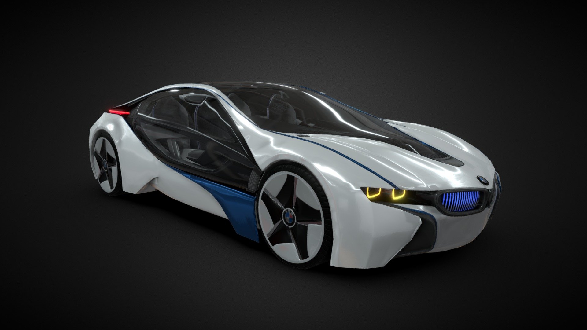 BMW i8 Vision Efficient Dynamics PBR low-poly 3d model ready for Games Single Material ,PBR shaders 6k polycount

Unity Package Ready games and other real-time apps.

SPECS

Model is set of separated Objects easy to customize
Model Has real-world Scale and is centered at 0,0,0,
Preview images Realtime rendered
All textures Optimized 4K in one Set
Mesh file Optimized fbx 545 kbyte
Texture dimensions:

1 set of 4k (diffuse and Normal &amp; AO-metalness- roughness ) - BMW i8 Vision Efficient VR - 3D model by Mass (@masood3d) 3d model