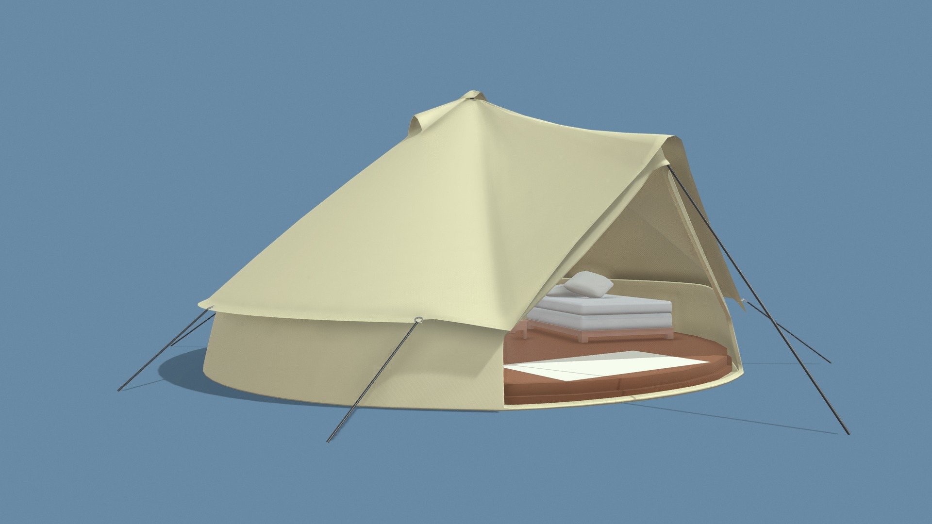 Large Bell Tent 6x6 Meters

IMPORTANT NOTES:


This model does not have textures or materials, but it has separate generic materials, it is also separated into parts, so you can easily assign your own materials.

If you have any doubts or questions about this model, you can send us a message 3d model