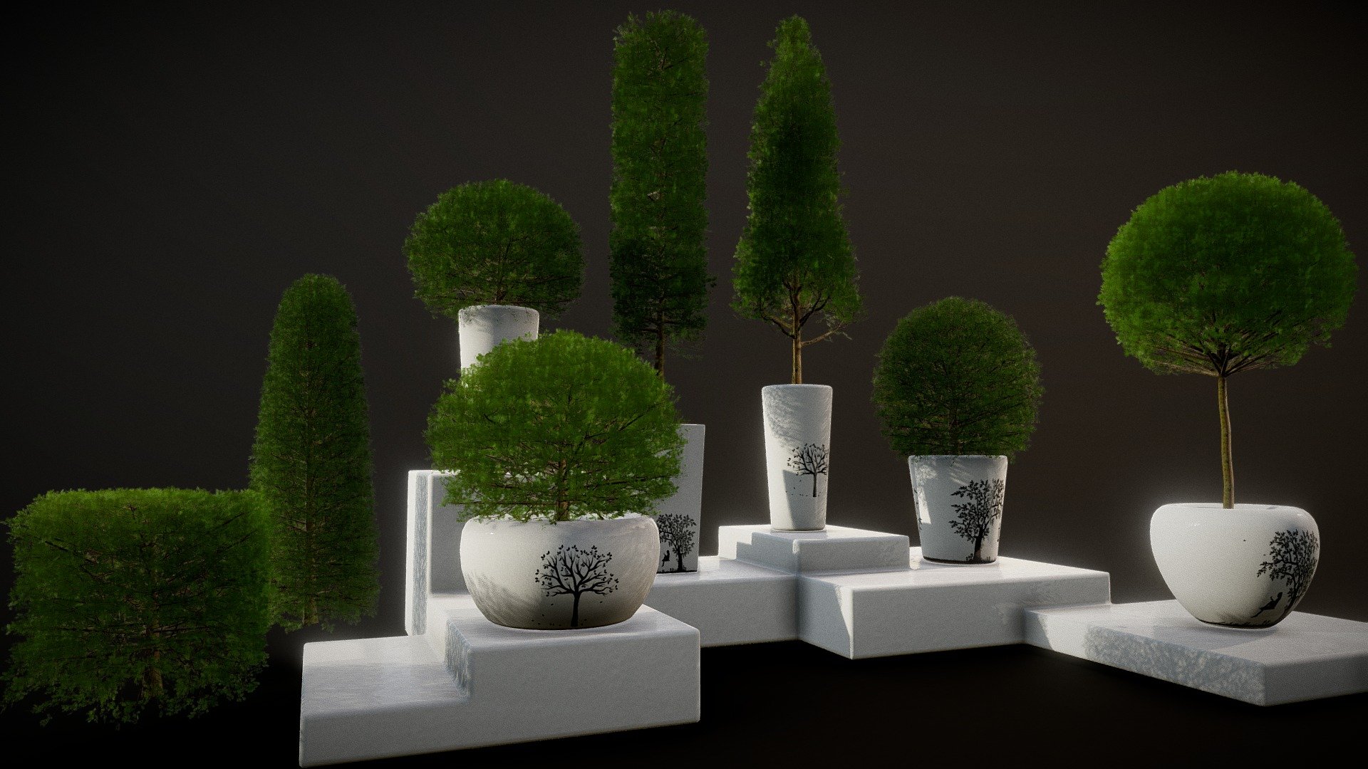 Mid-High Poly Boxwood Collection for Games/Renders.All types of shapes included.you can use any bark textures on branches.1k bark texture and 2k leaves with all maps included in the blend file 3d model