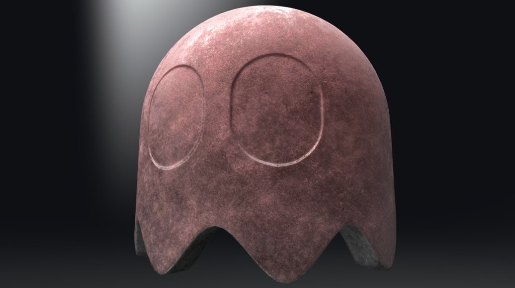 Part of a much larger scene, this is a single object shader test of the Red Ghost from Pac-Man. This is supposed to be weathered dyed concrete 3d model
