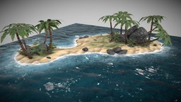 Treasure Chest Island trees, tree, scene, plants, palm, chest, rocks, island, ocean, sand, treasure, enviroment, water, waves, game-ready, isle, substancepainter, substance, low-poly, lowpoly, mobile, rock, gold