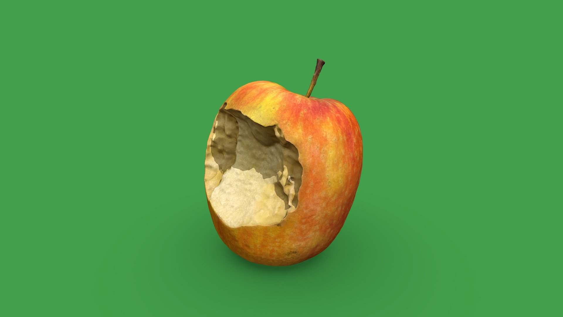 Photoscanned apple with a bite taken out of it. Use it with a standard license. Please see my other models of fruit and food on my profile 3d model